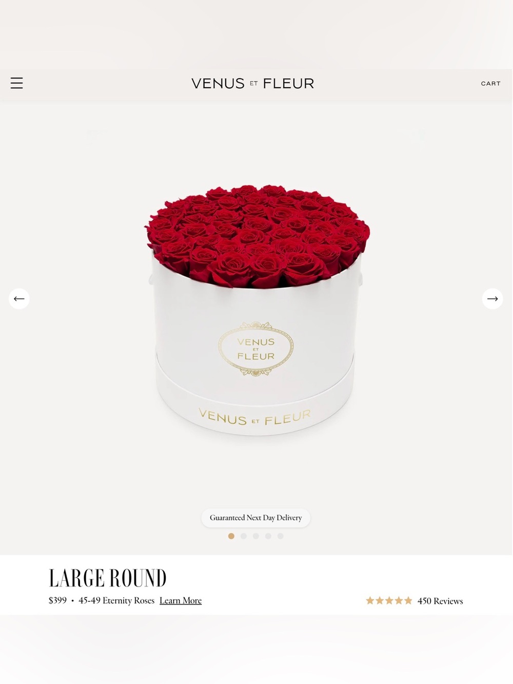 Venus Et Fleur Large Round White Box 46 Red Eternity Preserved Roses Luxury